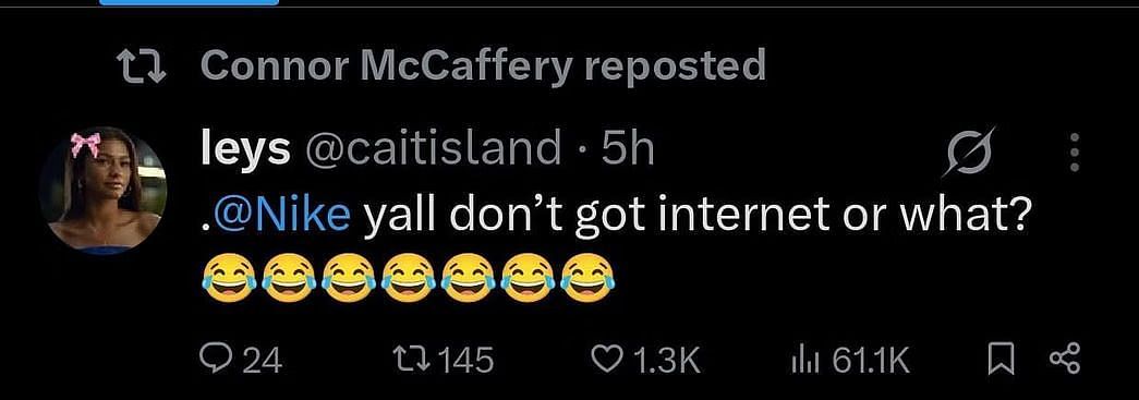 Connor McCaffery throwing shade at Nike in May
